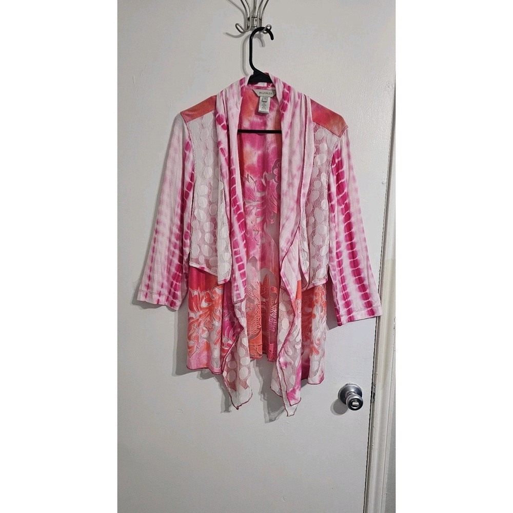 Multiples Cardigan Mesh Cover Up Open Front Womens Large Long Sleeves Tie Dye
